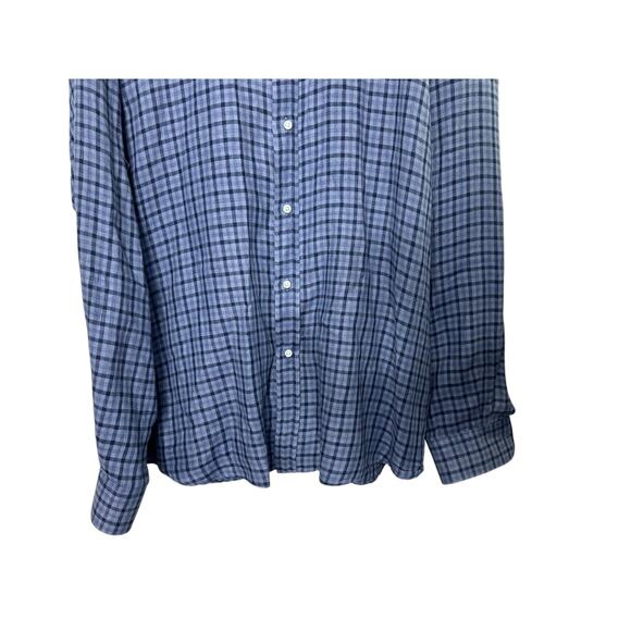 Ralph Lauren Purple Label Easy Care Blue Check Linen Button-Up Shirt Men's XXL - Picture 3 of 6